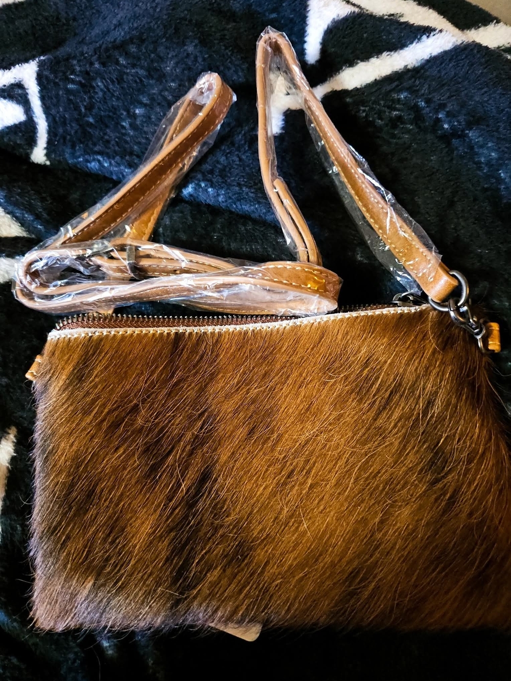 Montana West Brown Leather Hairon Clutch with Adjustable Strap/crossbody
